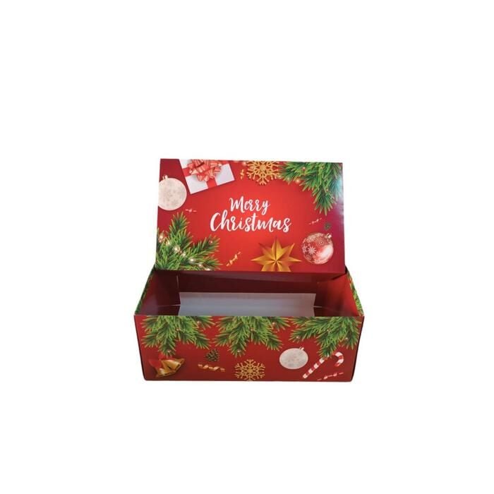 25x15x10 Cm Yılbaşı Desenli (Mery Christmas) Kırmızı Komple Karton Hediye Kutuları
