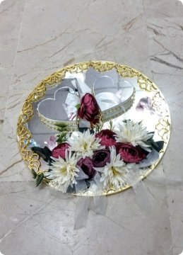 Süslü Yuvarlak Nişan, Söz Aynalı Yüzük Tepsisi / Supla