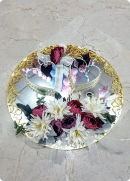 Süslü Yuvarlak Nişan, Söz Aynalı Yüzük Tepsisi / Supla