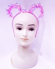 Led Işıklı Püsküllü Mickey Minnie Mouse Kulak Pembe Taç 19x17 cm