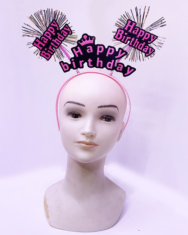 Happy Birthday Püsküllü Neon Pembe Renk Doğum Günü Tacı 22x19 cm