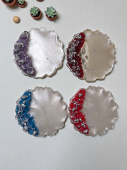 Kenarı renkli gümüş kumlu Epoksi hediyelik  Süs