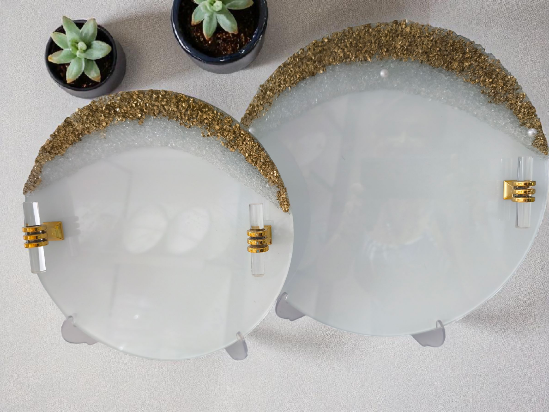 Kumlu yuvarlak CAMİ tepsi seti GÜMÜŞ