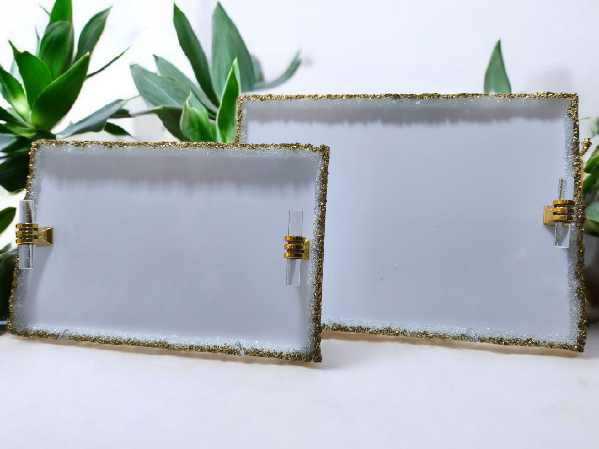 Kumlu dikdörtgen PLEKSİ tepsi seti GÜMÜŞ