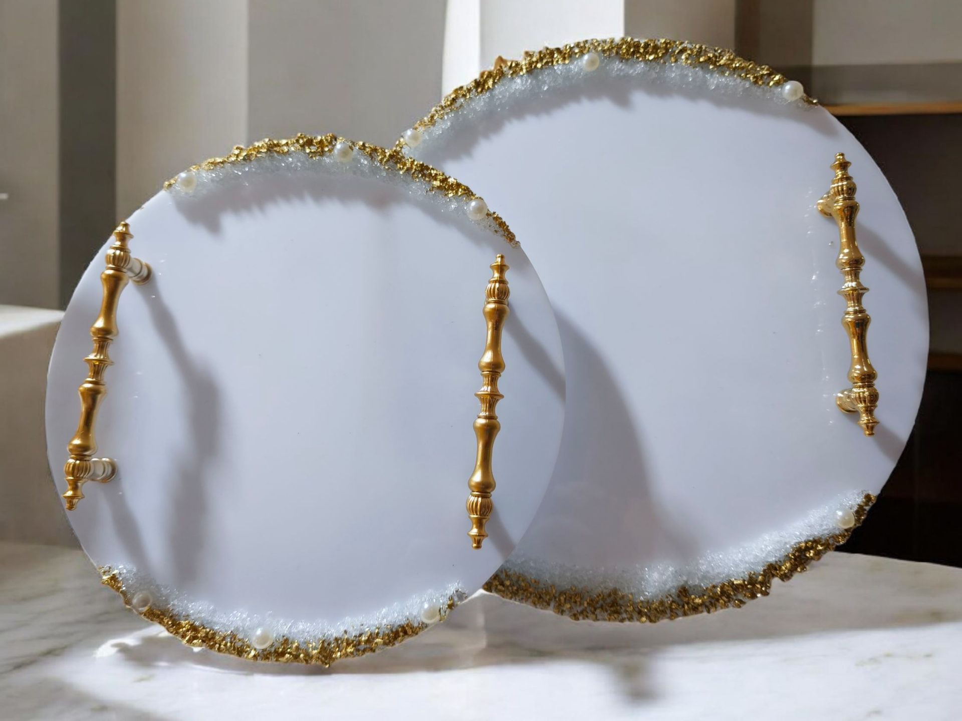 Kumlu yuvarlak PLEKSİ tepsi seti ALTIN