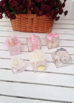 12 Li 6X6X6 Cm Lüx Mika Küp Kutu Nikah Şekeri Objesi
