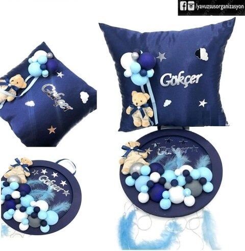 Top Dekorlu Bebek Kapı Süsü,yastık MAVI TAKIM