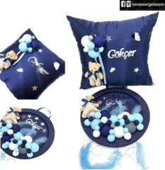 Top Dekorlu Bebek Kapı Süsü,yastık MAVI TAKIM