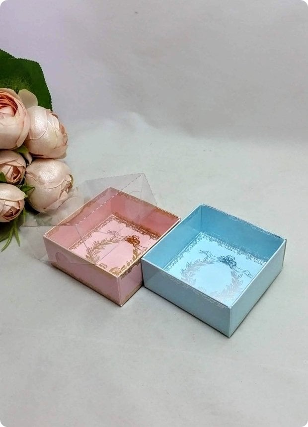 50 li 8x8x3 cm Altı Baskılı Karton Asetat Kapaklı Bebek Kutu