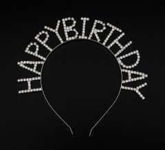 Kristal Taşlı Gümüş Renk Happy Birthday Doğum Günü Tacı
