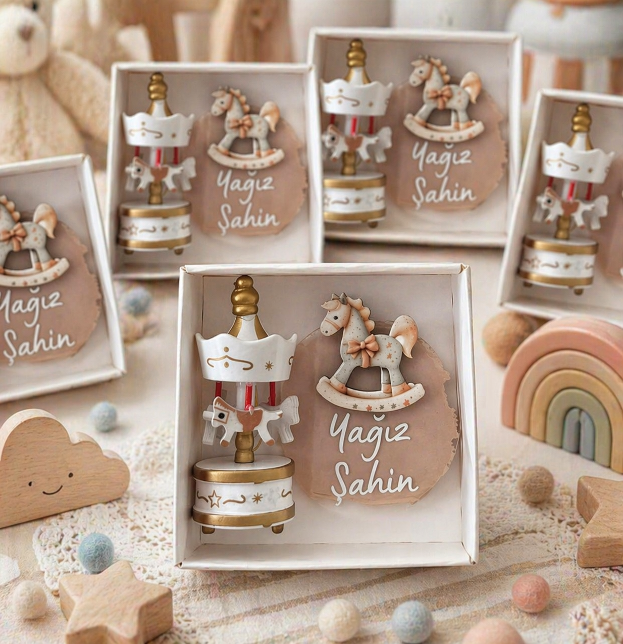 Kutu içerisinde atlıkarınca & magnet hediyelik(20 Adet) MAVİ