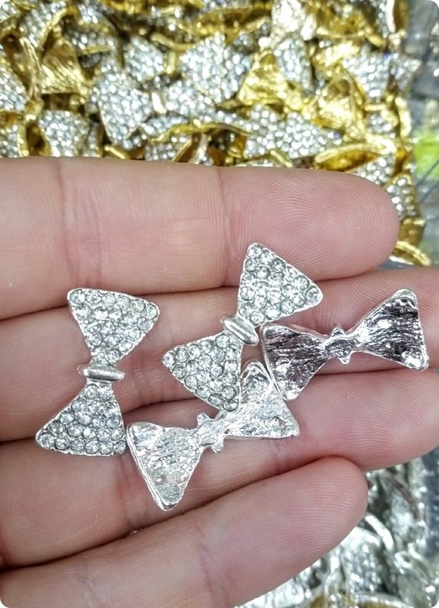 50 Li 2,5 Cm Metal Taşlı Papyon, Fiyonk Süsleme Objesi