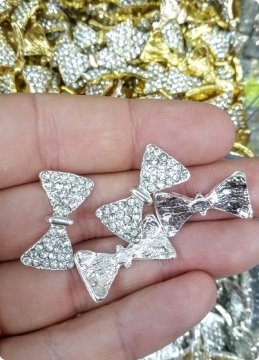50 Li 2,5 Cm Metal Taşlı Papyon, Fiyonk Süsleme Objesi