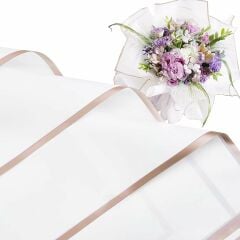 Çiçek Buket Kağıdı - Çiçek Ambalaj Kağıdı - Beyaz - Altın Kenarlı - Mat Opp 58x58 Cm - 20 Adet