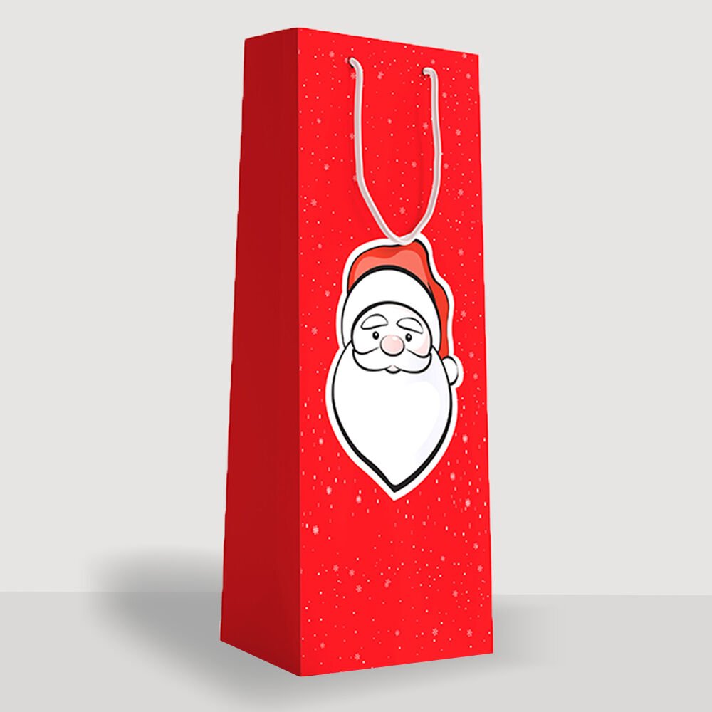 24'lü 12x35x8 Cm Santa Claus Yılbaşı Şişe Karton Çanta