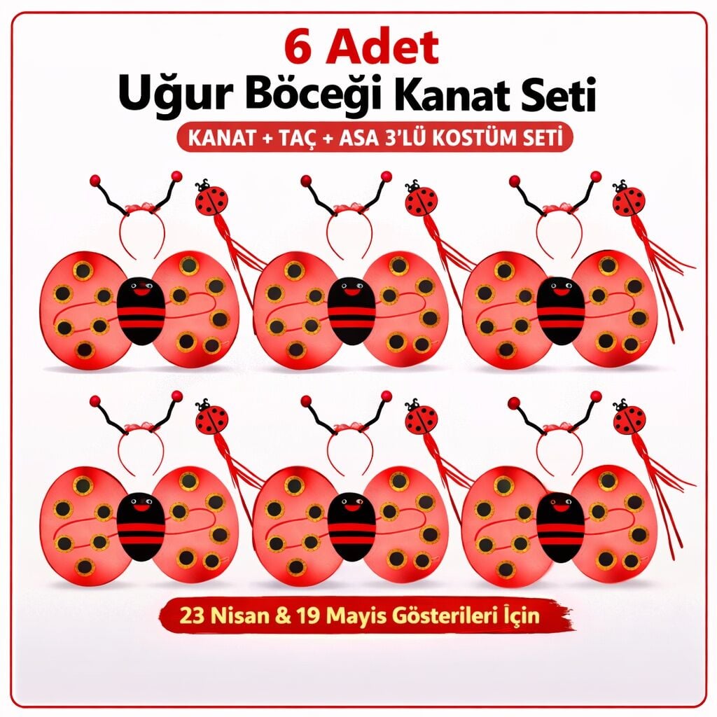 Taçlı Uğur Böceği Ateş Böceği Kostüm Seti – Kanat Taç Asa