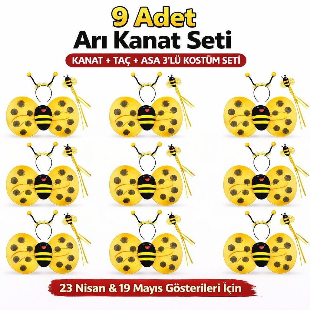 9’lu Arı Kostüm Seti – Kanat Taç Asa