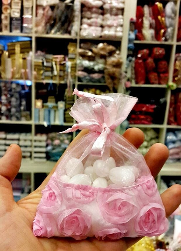 Altı güllü Kese pembe