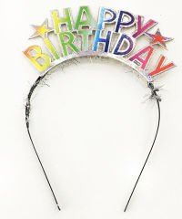 Rengarenk Happy Birthday Yazılı Gümüş Renk Unicorn Doğum Günü Tacı