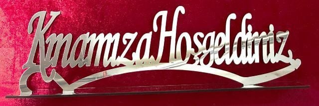 Kınamıza Hoşgeldiniz Pleksi Ayna & ahşap isimlik tabanlık GUMUS