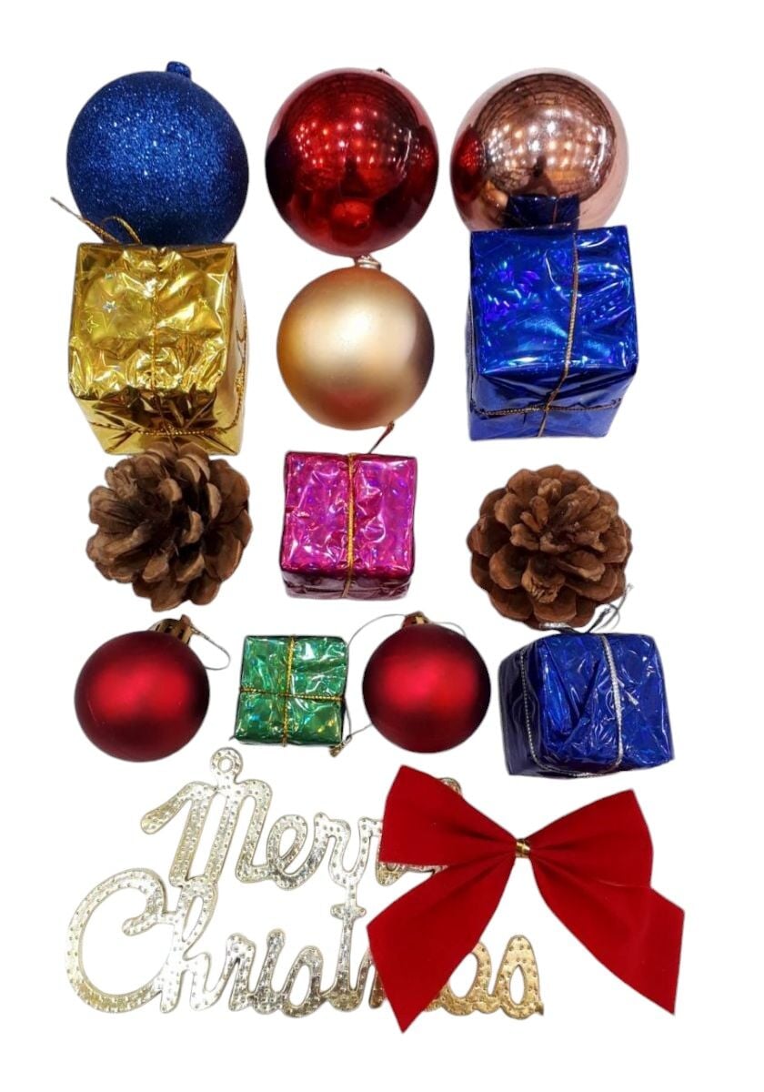 15 li Karışık 3-5 cm Yılbaşı Ağacı Süsü (Merry yazılı)