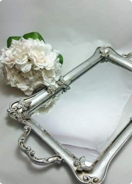 Dikdörtgen Kelebek Desenli Aynalı Söz,Nişan,Nikah Yüzük Tepsisi