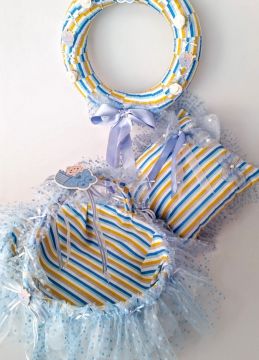 Pijama desenli 3 lü set (Sepet+Takı yastığı+Kapı süsü)