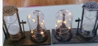 Fanus İçinde Eyfel ve Kum saati GOLD