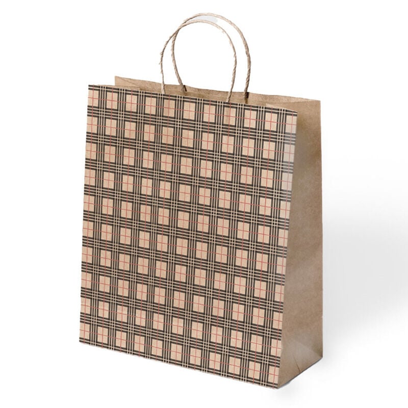 24 Lu 45x50 cm Büküm Saplı Poşet -Ekose-