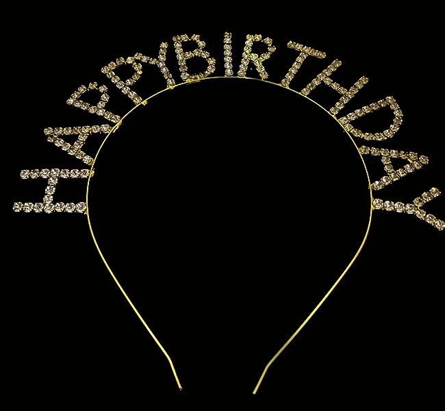 Kristal Taşlı Altın Renk Happy Birthday Doğum Günü Tacı 16x17 cm