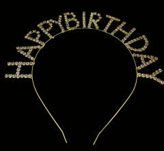 Kristal Taşlı Altın Renk Happy Birthday Doğum Günü Tacı 16x17 cm