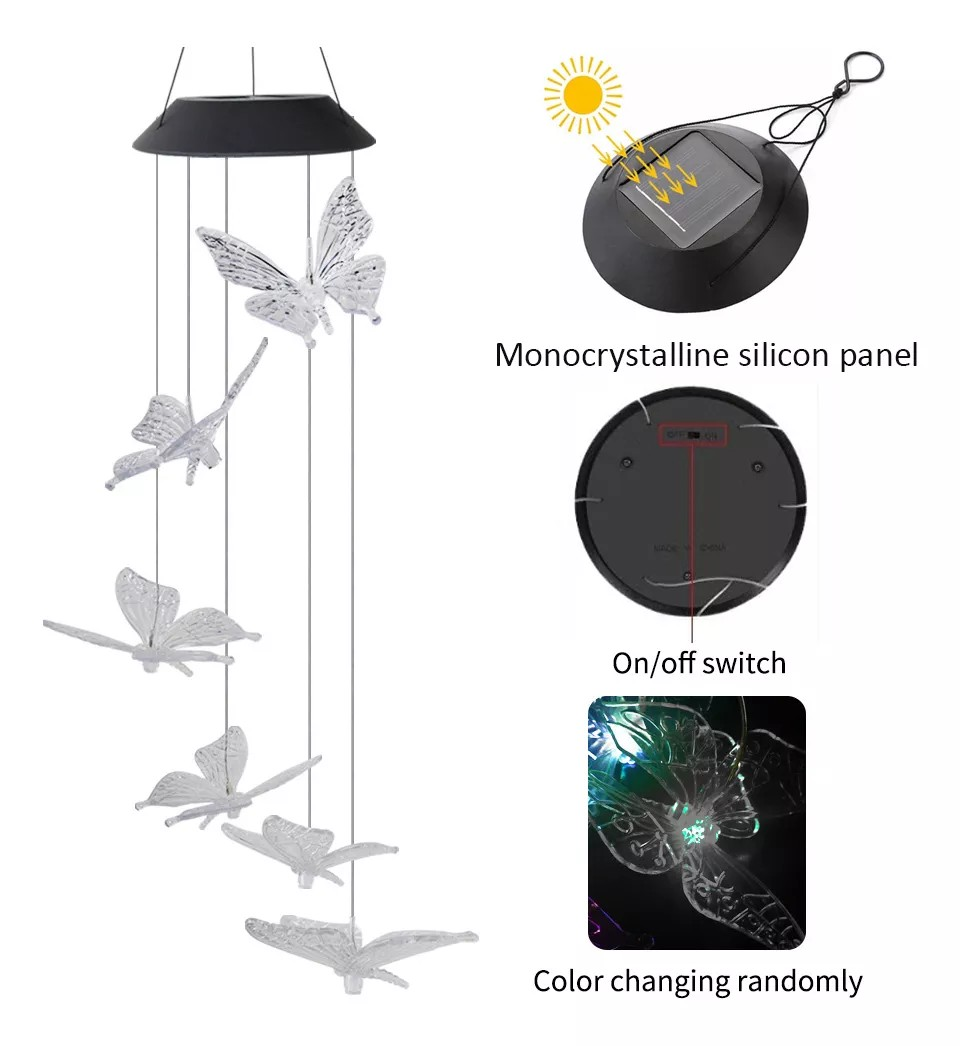 Solar Led Işıklı Kelebekli Bahçe Dekoru 6 Ledli,Renkli Işık