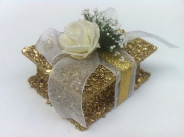 Süslü Sarı taşlı nikah şekeri kutu
