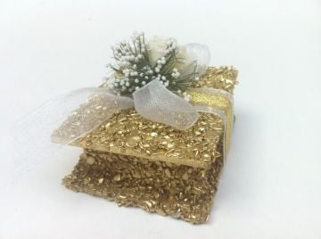 Süslü Sarı taşlı nikah şekeri kutu