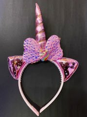 Soft Pembe Boynuzlu At Figürlü Çocuk Pullu Unicorn Tacı 17x27 cm