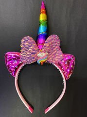 Rengarenk Boynuzlu At Figürlü Çocuk Pullu Unicorn Tacı 17x27 cm