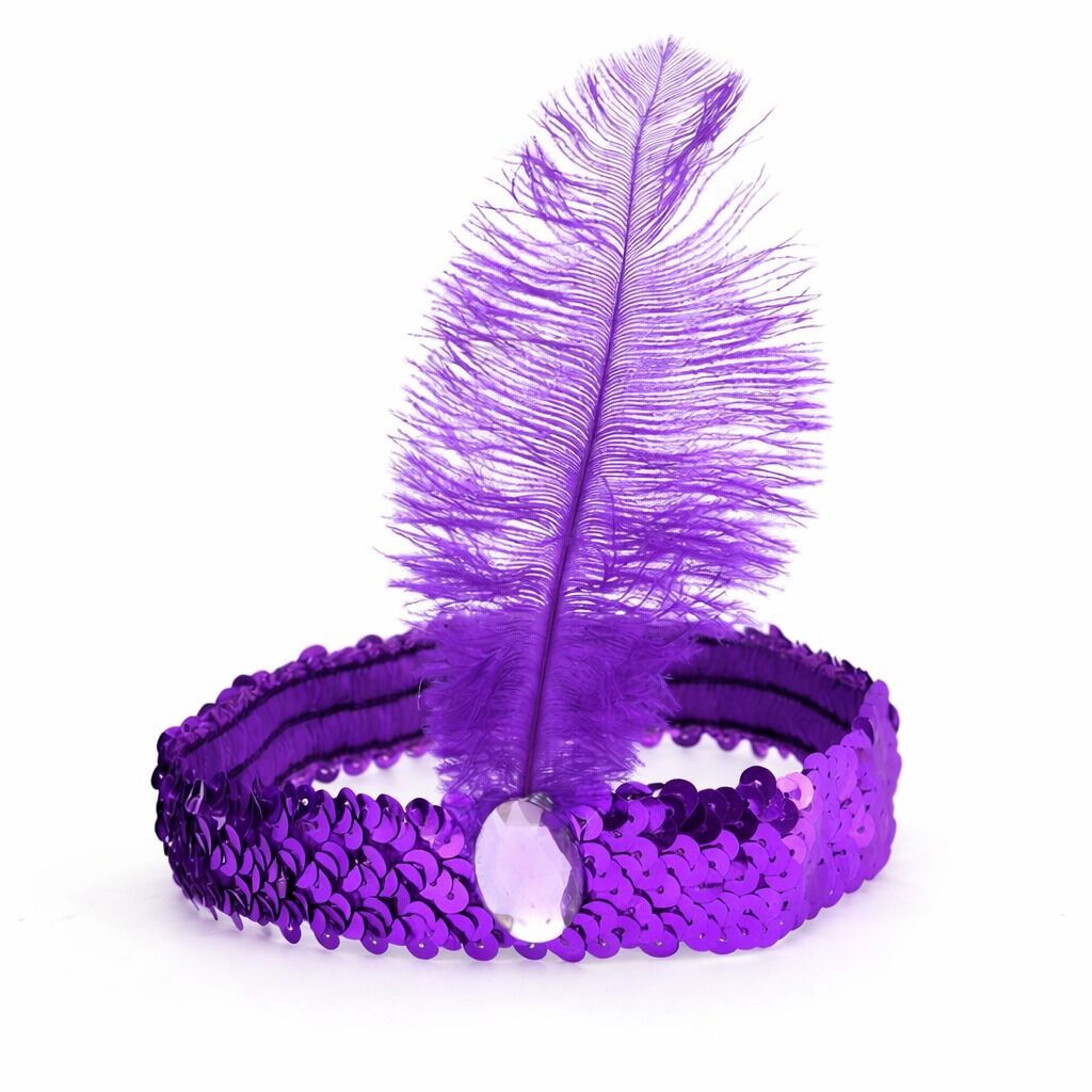 Mor Tüylü Retro Çarliston Saç Bandı - 70-80-90’lar Parti Tacı