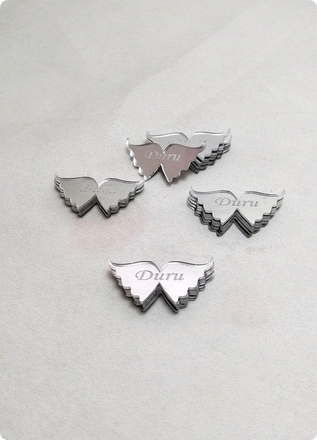 Melek ayna İsim Yazılı pleksi Bebek Şekeri (4x2,5 cm Lazer Kesim Ayna)