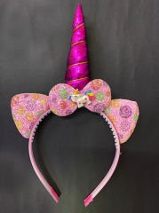 Fuşya Boynuzlu At Figürlü Çocuk Unicorn Tacı 17x27 cm