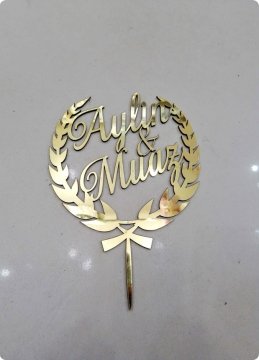 Çubuklu isme özel Pleksi zeytin dalı pasta süsü  (17x23)