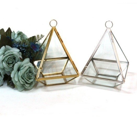 KÜÇÜK Boy Kapaklı Teraryum Pramid Fanus ALTIN