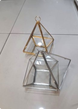 ORTA Boy Kapaklı Teraryum Pramid Fanus ALTIN