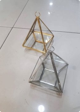ORTA Boy Kapaklı Teraryum Pramid Fanus ALTIN