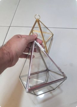 ORTA Boy Kapaklı Teraryum Pramid Fanus ALTIN