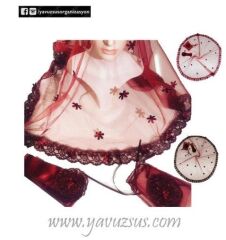 Üzeri çiçekli takım şeklinde kına başörtüsü BORDO