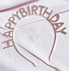Kristal Taşlı Happy Birthday Doğum Günü Tacı Rose Gold 16x17 cm