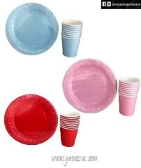 Baskısız Karton Tabak & Bardak Seti (8 li) MAVI