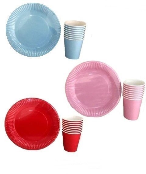 Baskısız Karton Tabak & Bardak Seti (8 li) PEMBE