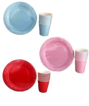Baskısız Karton Tabak & Bardak Seti (8 li) PEMBE