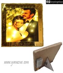 Işıklı Size Özel Cam Üzeri Baskılı Resim Çerçevesi ALTIN